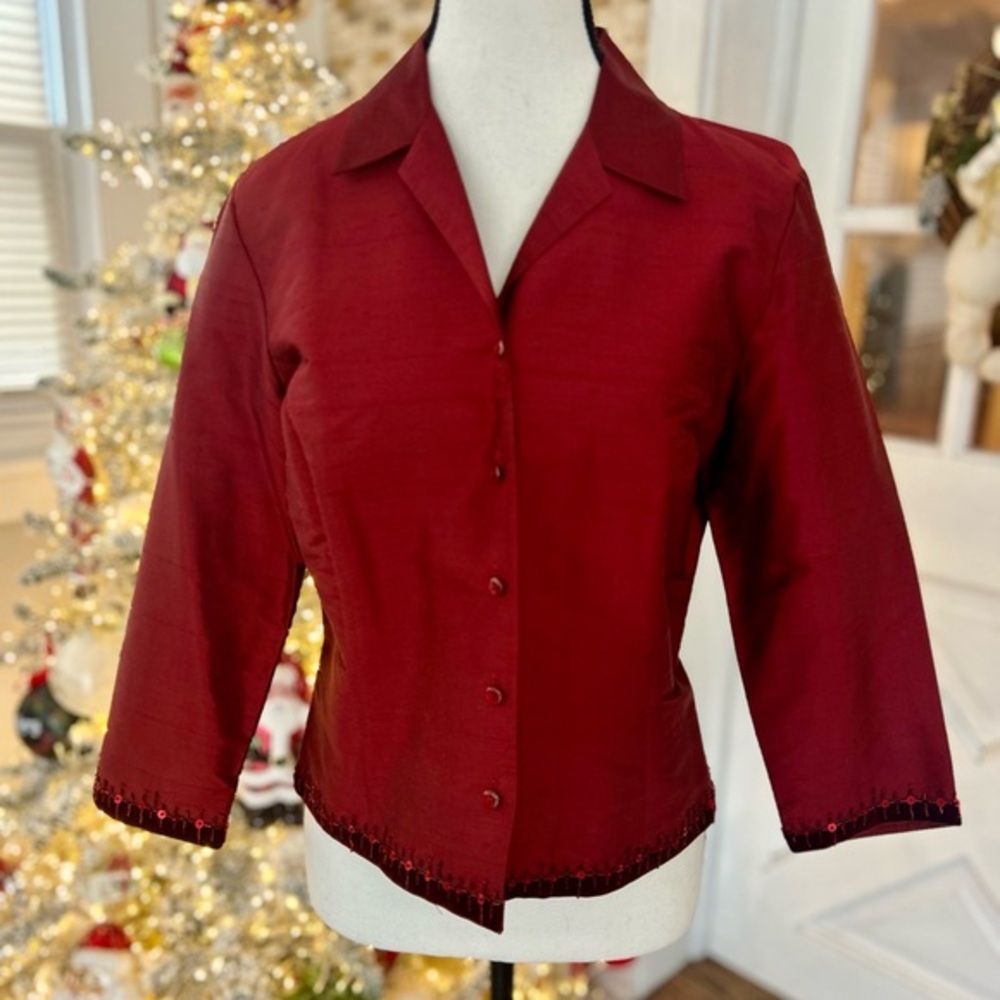 Ann Taylor Red silk Button-Up Blouse